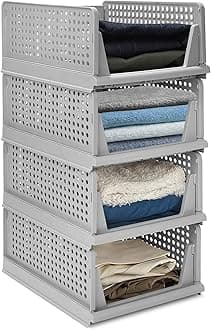 TANSUNG Foldable Stackable Wardrobe Organizer - Space-Saving Closet Storage Solution (Pack of 4, Grey)