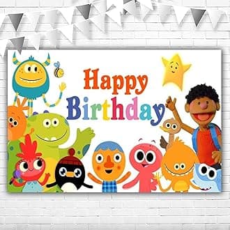 AONELAS Super Simple Songs Theme Birthday Party Supplies 5x3ft Happy Birthday Cartoon Toy Birthday Background First Birthday Vinyl Super Simple Songs Monster Birthday Decorations