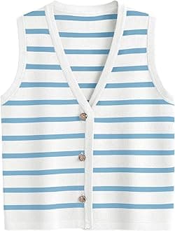 LILLUSORY Vest Tops for Women 2026 Summer Outfits Striped Sweaters Button Up Casual Blouses Jacket Fashion Clothes