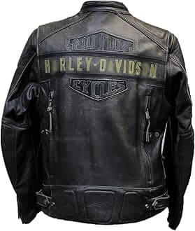 Mens Motorcycle Passing Link Triple Vent Distressed Black Cowhide Leather Jacket with Dual Vents