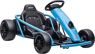 Aosom 24V 8.1 MPH Electric Go Kart, Drifting Car Battery Powered Ride on Toy Outdoor with Slow Start, Music, Horn Honking and Safety Belt, for 8-12 Years Old, Blue