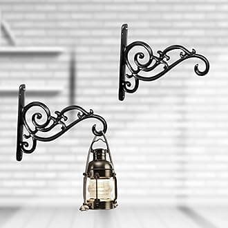 (RES) Metal Wall Hook Hanging Plant Bracket | Decorative Straight Plant Hanger for Pots Bird Feeders Planters, Lanterns, Cotton, Wind Chimes Indoor and Outdoor Hanger (Pack Of 2, Black 45)