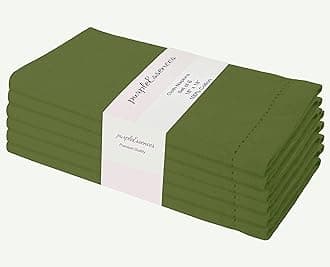 PurpleEssencesSet of 6 Hemstitch Cloth Dinner Napkins 100% Cotton - Soft Durable Washable -Ideal for Events Wedding Fall Thanksgiving - Perfect Everyday Use Table Linen 18x18 - Sage Green