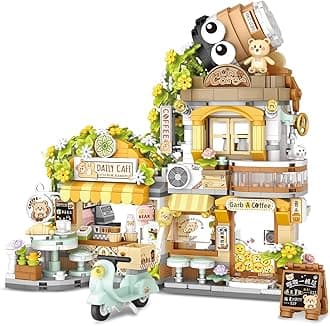 Street View Coffee Shop Mini Building Blocks, MOC Creative Building Toys Cute Animals Building Set for Girls 6-12, Simulation Architecture Construction Toy, Gift Idea for Kids Adults (1077 PCS)