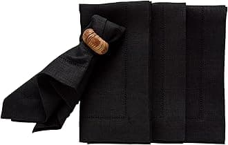 Solino Home Black Linen Napkins Set of 4-100% Pure Linen Medium Weight Hemstitch Dinner Napkins 20 x 20 Inch for Summer, Fall, Autumn, Halloween - Handcrafted and Machine Washable