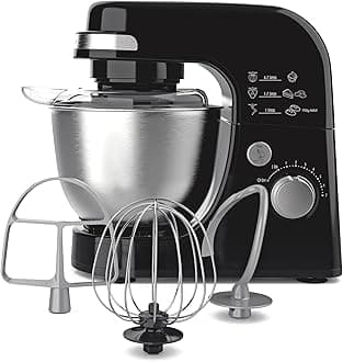 Hamilton Beach Electric Stand Mixer, 4 Quarts, Dough Hook, Flat Beater Attachments, Splash Guard 7 Speeds with Whisk, Black