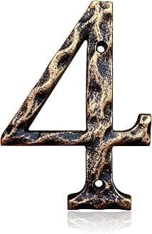 5.5 Inch House Numbers & Letters, Highly Visible Cast Iron Metal Home Address Number for Street Office Mailbox, Antique Brass (Number 4)