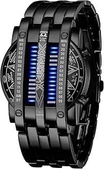 Mens Creative Binary Digital Watches Unique Matrix LED Watch Futuristic Cool Stainless Steel Wrist Watch