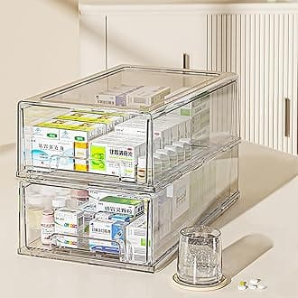 2 Pack - Clear Pulling Medicine Drawer First Aid Kit Box for Bathroom, Cabinet, Closet,Medicine Organizer, Medicine Storage Box Adhesive Bandages Family Emergency Kit (L drawer)