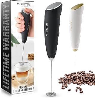 Zulay Kitchen Powerful Milk Frother Handheld - Easy-to-Grip Hand Mixer Electric - Twister-Design Mini Mixer for Powder Drinks - Coffee Frother Handheld & Mixer Electric Handheld - (Black/Silver)