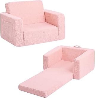 Tiita 2-in-1 Convertible Kids Sofa Chair - Flip Out Lounger & Armrest Bed, Folding Play Sofa for Girl or Boy (Pink)