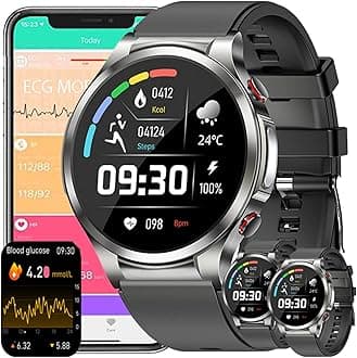 FufizuEcg Smart Watch Blood Sugar Gluocse Glucometer,Smart Watch Glucometer Blood Glucose Digital Sports Watch ECG Monitoring,smart Watch Diabetes,Fitness Tracker Men Women,Gray,Large