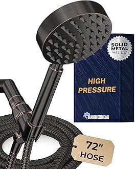 Solid Metal Handheld Shower Head with Hose and Brass Holder - OIL RUBBED BRONZE - 2.5 GPM High Pressure Shower Heads with Adjustable Shower Wand Bracket - 6ft Flexible Extension