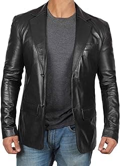 DecrumLeather Blazer for Men - Real Lambskin Coat Style Casual Mens Blazer Jacket
