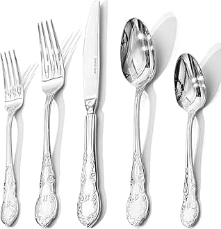 KINGSTONE Vintage Silverware Set, 30-Piece 18/10 Stainless Steel Retro Royal Flatware Cutlery Set for 6 with Carved Thick Handles, Tableware Utensils for Home,Party,Restaurant,Wedding,Dishwasher Safe