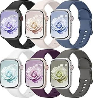 6 Pack Sport Bands Compatible with Apple Watch Bands 38mm 40mm 41mm 42mm 44mm 45mm 46mm 49mm for Women Men, Soft Wristband Silicone Sport Strap for iWatch Bands Series 11 10 9 8 7 6 5 4 3 2 1 Ultra SE