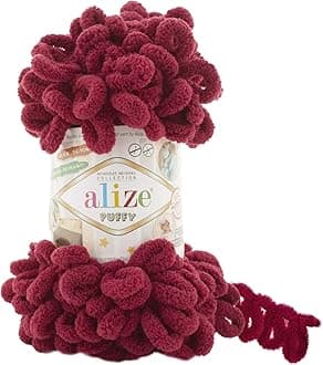 Alize Puffy Knitting Yarn 100 g, Patented Innovation, Loop Knitting without Needles, Colour: 107 Burgundy
