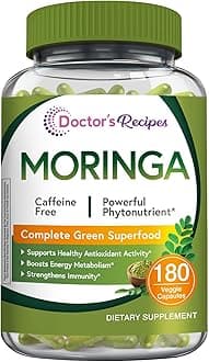 Moringa, Complete Green Superfood, Natural Antioxidant Support, Non-GMO, 180 Vegan Caps, No Caffeine Soy Gluten
