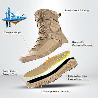 FREE SOLDIER Men's Military Tactical Boots Waterproof Hiking Work Boots Durable Combat Boots