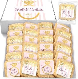 Bridal Shower Cookies Favors | INDIVIDUALLY WRAPPED 24 PACK | Engagement Party Favors | Gold Bachelorette Wedding Dessert Table