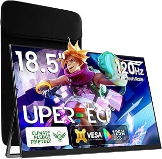 UPERFECT Portable Monitor 18.5 inch 120HZ 125% sRGB 1500:1 1080P with VESA & Stand 180° Adjustable Ultra-Slim & Lightweight Frameless FHD FreeSync IPS Gaming Display, Travel Second Monitor for Laptop