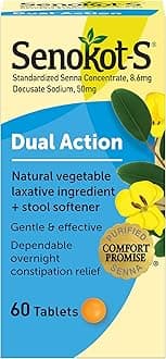 S Dual Action 60 Tablets, Natural Vegetable Laxative Ingredient Plus Stool Softener Tablets, Gentle Dependable Overnight Relief of Occasional constipation White