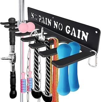 Gym Home Rack 10 Hook Heavy-Duty Wall-mounted Organizer Multi-Purpose Workout Gear Wall Hanger Storage for Resistance Bands, Jump Ropes, Lifting Belt, Fitness Bands, Barbells Carabiners Included