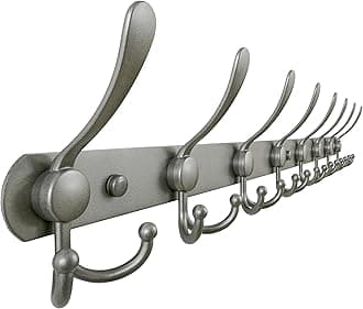Dseap Coat Rack Wall Mount - 29.5” Long 8-Tri-Hooks Heavy Duty Coat Hanger Rail Wall Hooks for Hanging Coats Hats Clothing Clothes Purse Mudroom Entryway, Gray