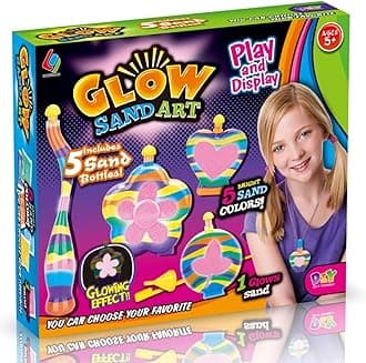 Liberty Imports Glow in The Dark Sand Art Kit for Kids | DIY Arts and Crafts Activity for Kids | Includes 5 Sand Colors, 1 Glow Sand, 5 Sand Art Bottles, and More