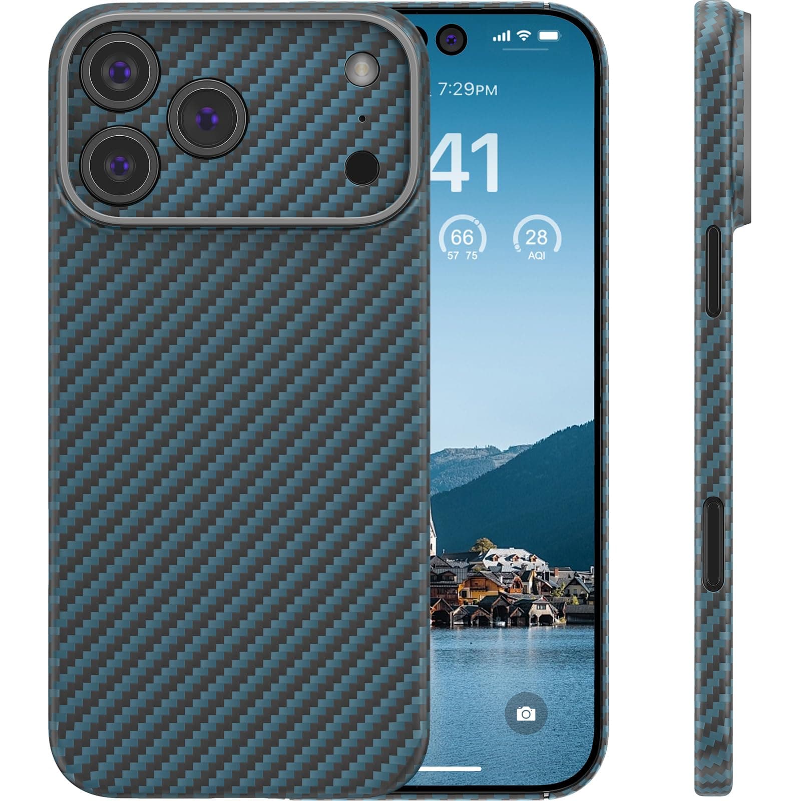 Case for iPhone 17 Pro Aramid Fiber, [NO-case Feeling] Durable Sturdy Aramid Fiber with 0.5mm Slim Case for iPhone 17 Pro Thin and Minimalist in Carbon Fiber Design, Black Blue