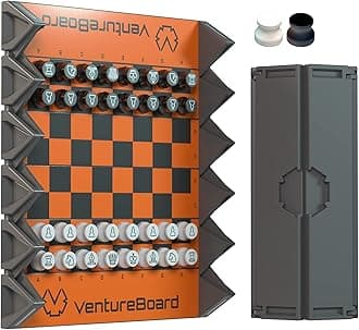 VENTUREBOARD 6 Inches Magnetic Unique Chess Set Board Game - 2 Extra Queens - Folding Board, Portable Travel Chess Board Game Pieces - Orange/Grey