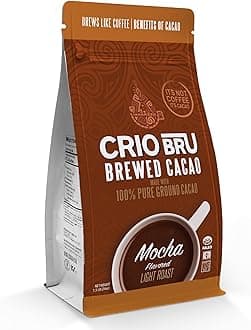 Brewed Cacao Mocha Flavored Light Roast - Coffee Alternative Natural Healthy Drink | Made with 100% Pure Ground Cacao Beans | 99.99% Caffeine Free, Keto, Low Carb, Paleo, Brew And Enjoy Hot