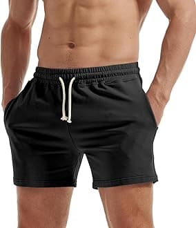 Mens Workout Sweat Shorts 5 Inch Cotton Casual Fitness Mens Athletic Gym Shorts with Pockets