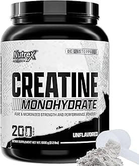 Nutrex Research Micronized Creatine Monohydrate Powder - 200 Servings (1KG) Pure, Unflavored Creatine Monohydrate Supplement for Muscle Gain, Strength and Performance, 5G Per Serv (2.2lbs)