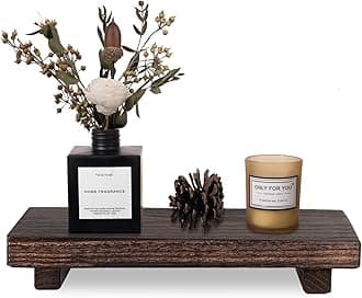 zoocatia Small Wood Tray Pedestal Stand Farmhouse Bathroom Decor Decorative Wooden Riser Kitchen Soap Dish Holder for Vanity, Counter, Sink, Large 11.8" x 7" - Dark Brown