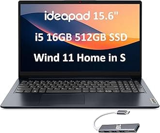 Lenovo IdeaPad 15 Laptop (15.6" FHD Anti-Glare, Intel 10-Core i5-1235U (> i7-1195G7), 16GB RAM, 512GB SSD), Narrow Bezel, Webcam, Long Battery Life, Wi-Fi 6, IST Hub, Win 11 Home in S Mode, Blue