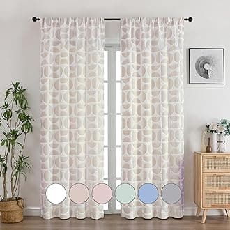 Aiyufeng White and Taupe Curtains 84 Inches Long 2 Panels Set, Soft Airy Lightweight 3D Embossed Textured Light Filtering Curtains for Bedroom Living Room, Dual Rod Pocket Semi Drapes, 38"Wx84"L Inch