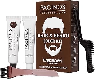 Hair & Beard Color Kit (Dark Brown) - Hair Color For Men, Eliminates Grays in 5 minutes, Easy to Apply Brush-In Formula, Enhances Appearance of Hair, For Moustache & Beard