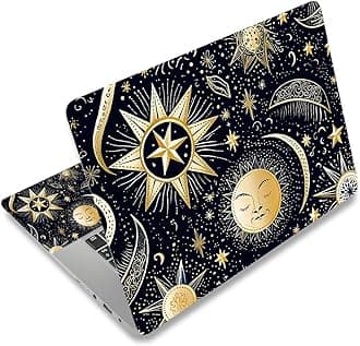 Laptop Decal Sticker Skin Cover, 12" 13.1" 13.3" 14" 15" 15.4" 15.6" Laptop Netbook Vinyl Art Skin Sticker Cover Notebook PC Protector (2 Wrist Pad Included), Removable Reusable, Stars and Moon