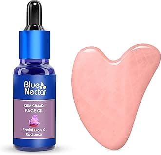Blue Nectar Kumkumadi Oil with Gua Sha | Ayurvedic Face Oil for Glowing Skin | Natural Face Serum for Women & Men with Gua Sha Stone (26 Herbs, 1 Fl Oz)