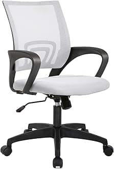Ergonomic Office Chair | Mid-Back Swivel Desk Chair | Breathable Backrest & Lumbar Support | Adjustable Height | Sponge Seat | Rolling Wheels | White | for Adults & Women