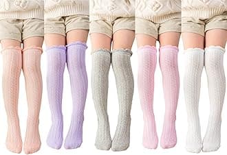 Little Girl's Knee High Socks Over Calf Kids Overknee Stockings Bow Style 3-12T(F-5Pairs)