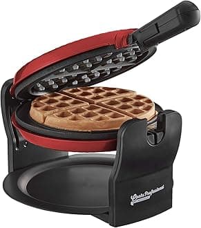 Cooks Professional Belgian Waffle Maker 920W | Powerful Electric Rotary Luxury Waffle Machine with Non-Stick Cooking Plates, Locking Mechanism, Folding Handle & Drip Tray | Easy Clean | Red