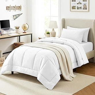 CozyLux Twin XL Comforter Set White, 5 Pieces Twin Extra Long Bed in a Bag for College Dorm, All Season Bedding Set with Stitch Quilted Comforter, Flat Sheet, Fitted Sheet, Pillowcases