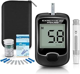 – Blood Glucose Monitor Meter, Diabetes Testing Kit [2020 Upgrade] Blood Sugar Tester with 25 Test Strips and 25 Lancets - for UK Diabetics in mmol/L by Exactive EQ