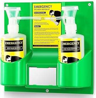Portable Eye Wash Station Wall Mounted Eyewash Station Emergency Eye Wash Kit, 2 * 16.09oz Eyewash Bottle, No Eyewash Solution, with a Free Eyewash Sign