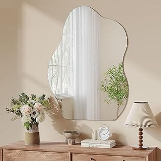 70 x 50cm Irregular Wall Mirror, Frameless Bathroom Mirror Wall Mounted with Pre-Fitted Hanging Holes & Fixing Kit - Wall Mounted Horizontally or Vertically