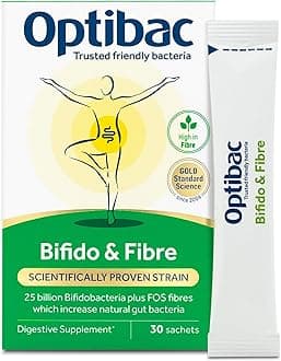 Optibac Probiotics Bifido & Fibre - Vegan Probiotic & FOS Fibre Supplement to Maintain Regularity - 25 Billion Bacterial Cultures - Most Trusted & Recommended Brand - 30 Sachets