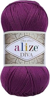 Alize Diva Silk Effect 100% Microfiber Acrylic Yarn 1 Ball skeins 100gr 383yds Color (297 - Plum)