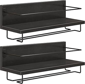 HOOBRO Wall Mounted Wine Rack 2 Pack, Wine Shelf Hanging Floating Wall Shelves, Wine Glass Bottle Rack Stemware Holder, for Living Room, Dining Room, Kitchen, Black BK28BJ01